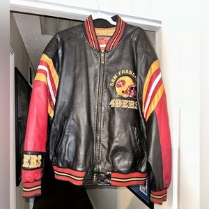 San Francisco 49ers Leather Jacket. Black, Gold, and Red.